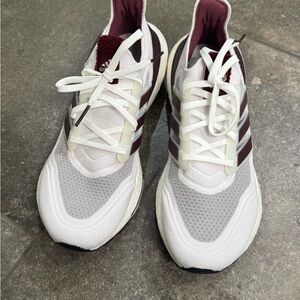 Adidas White and Maroon Running Shoes